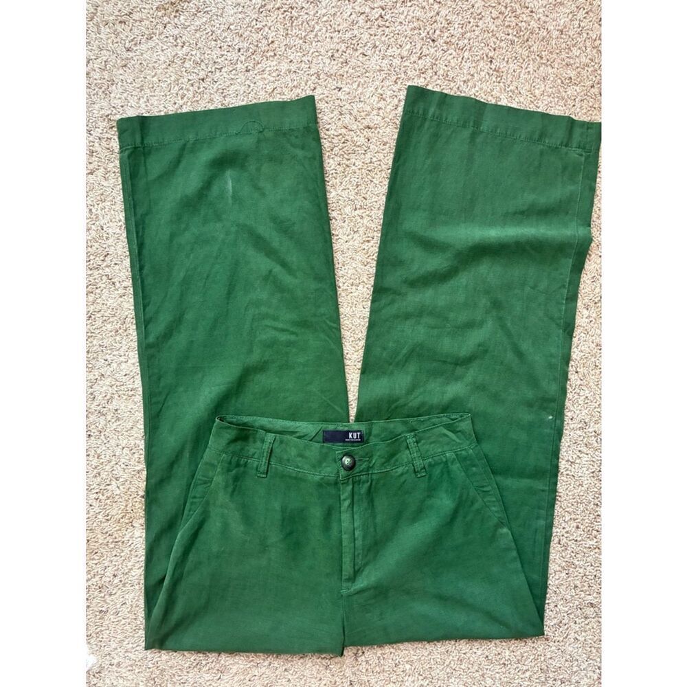 Kut from the Kloth Wide Leg fitted high waisted Trousers in Pine Green - Picture 2 of 7